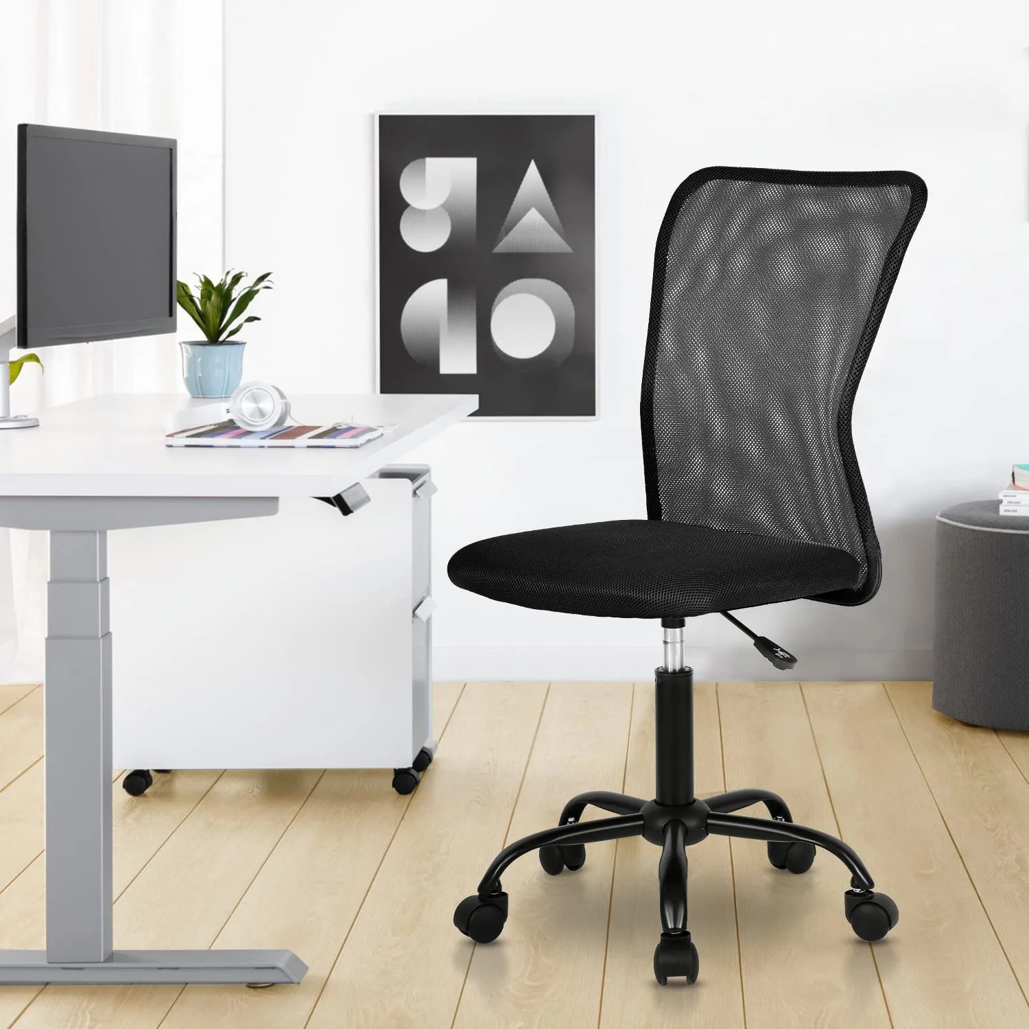 Executive Armless Mesh Office Chair with Lumbar Support - Black