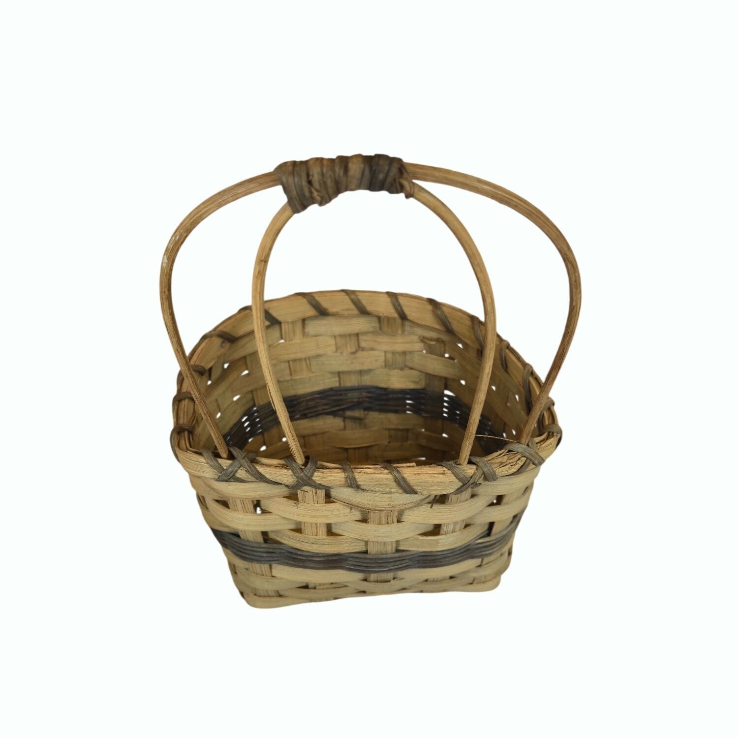 Handcrafted Woven Bow Basket Double Arch Handle Natural Rustic Storage decor