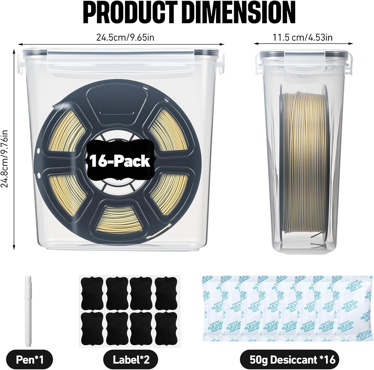 16 Pack 3D Printer Filament Storage Box - Portable Sealed Filament Container 4.0