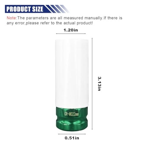 1/2" Drive 22 mm Lug Nut Impact Socket, Non-Marring Deep Lug Nut Socket, 22mm