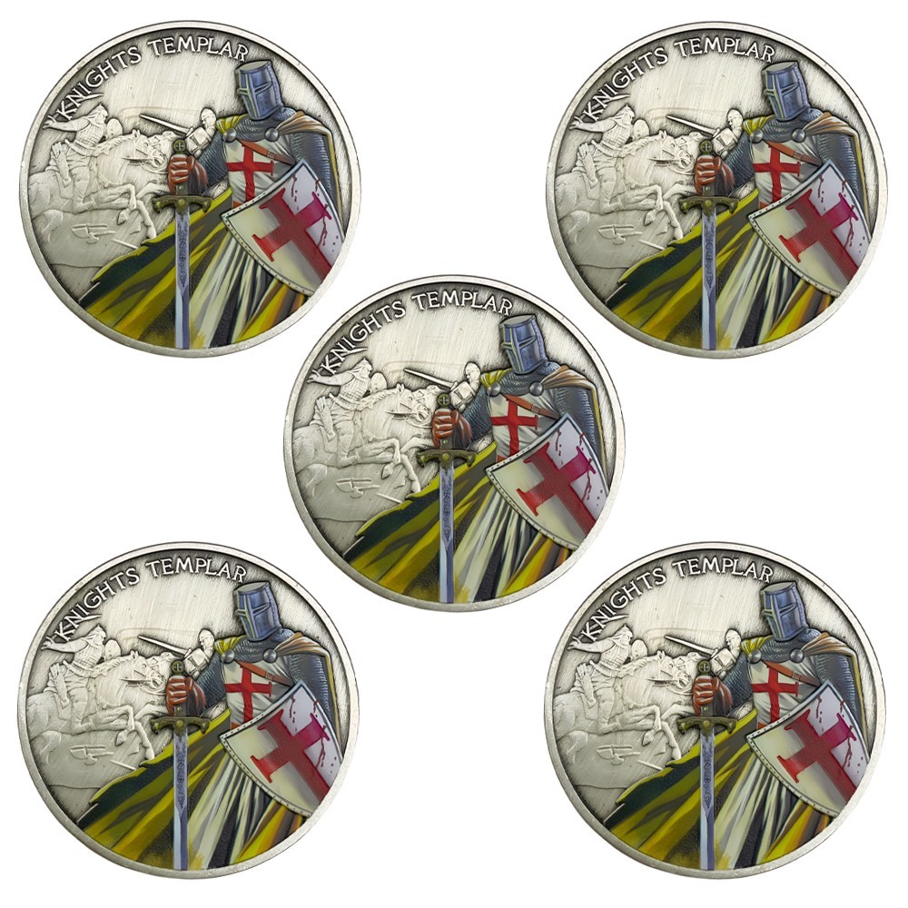 5PCS Knights Templar Challenge Coin Crusader Holy Shield Medal Collectible Gift