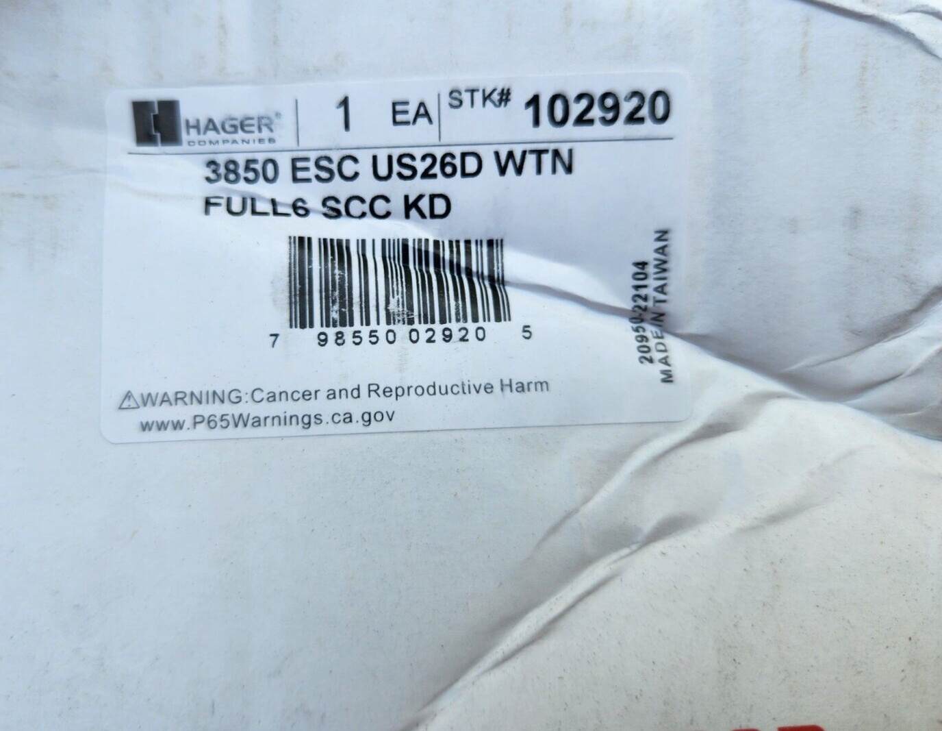 Hager 102920 3850 ESC US26D WTN FULL6 SCC KD Satin Chrome