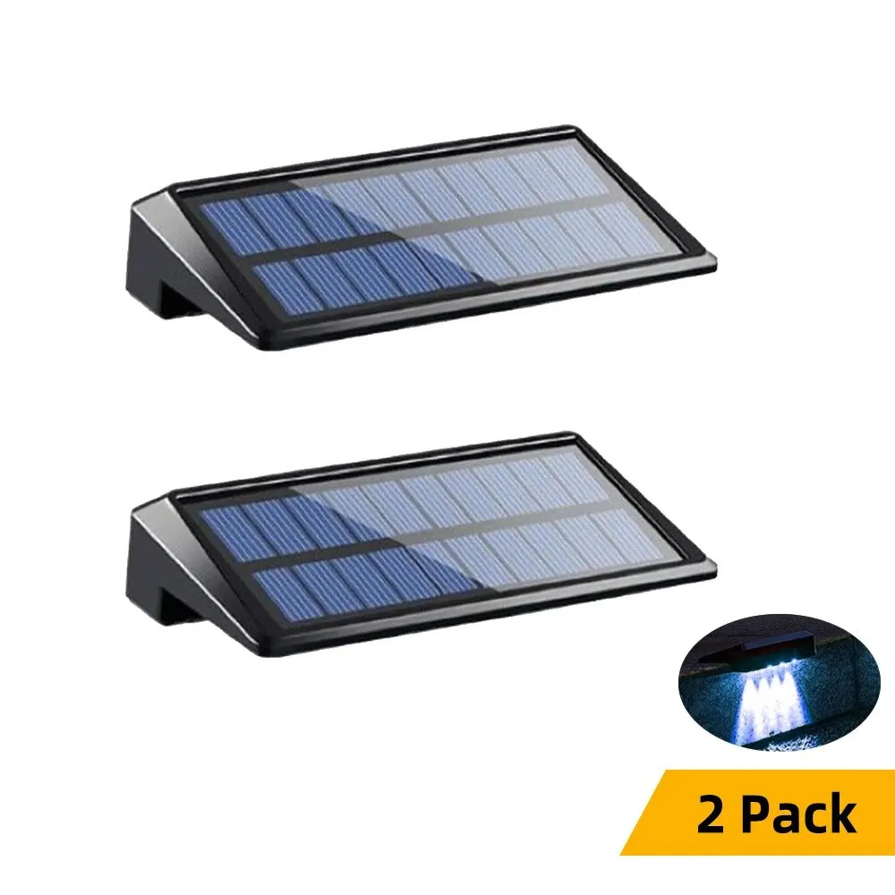2 Pack Solar Wall Lights 4 LED Solar Fence Lights Outdoor Waterproof Solar Deck