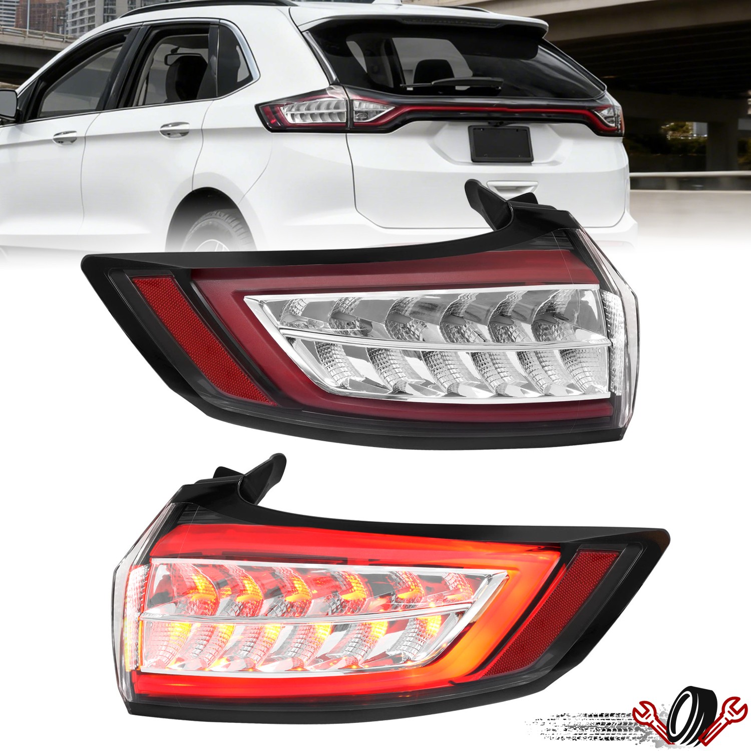 Full LED Rear Outer Tail Lights Brake Lamps Set For Ford Edge 2015 2016-2018