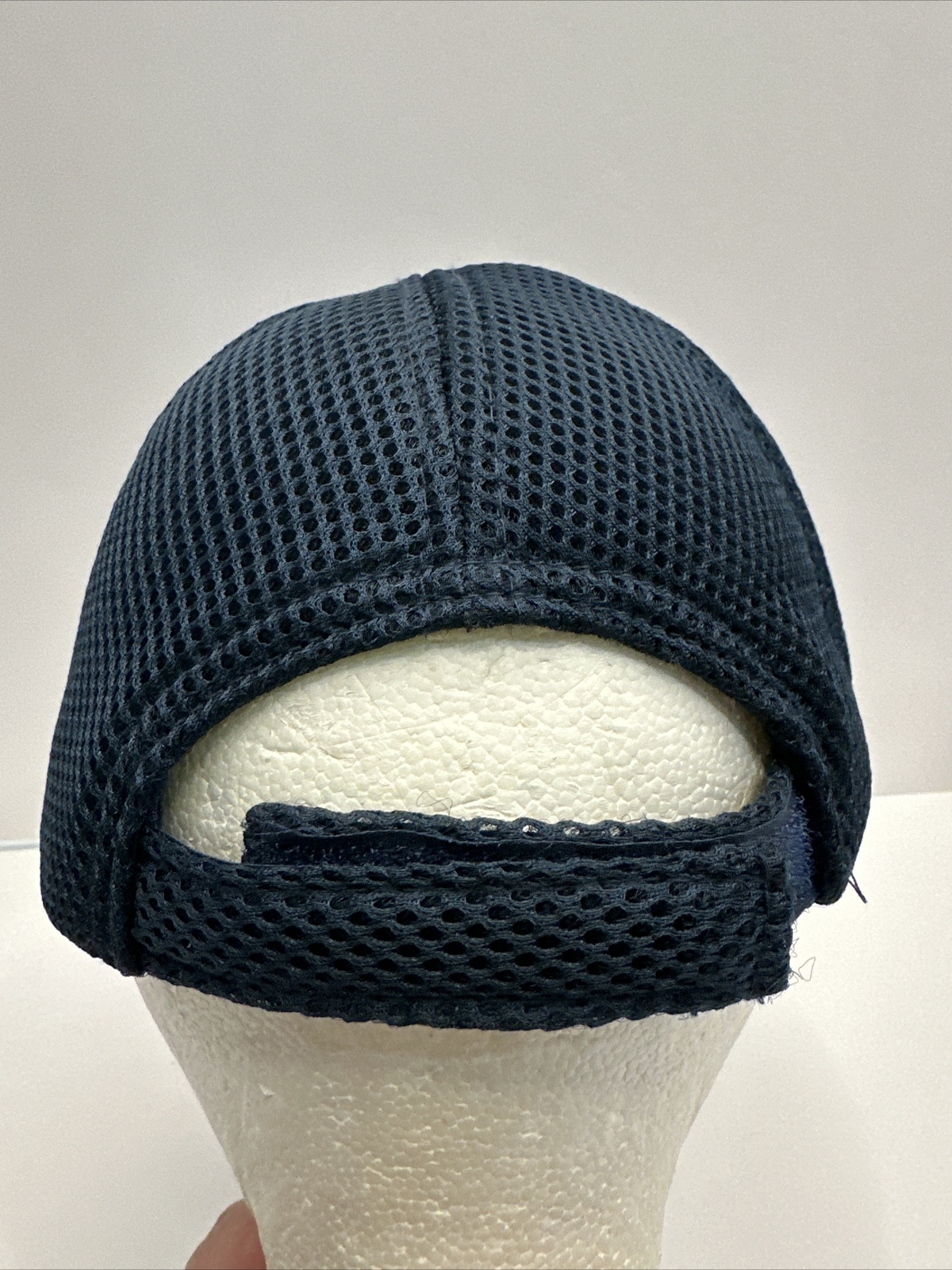 White Symbol on Navy Black Heavy Knit Mesh Hat Cap White Bill Edge Hook Loop