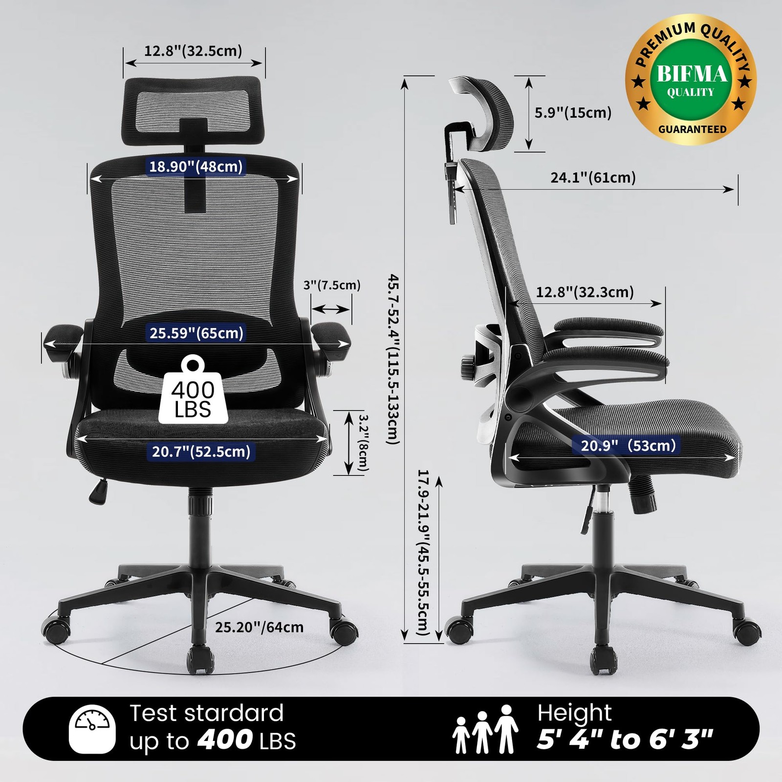 Fizzin Ergonomic Office Chair, 400 LBS Computer Chairs with Adjustable Lumbar...