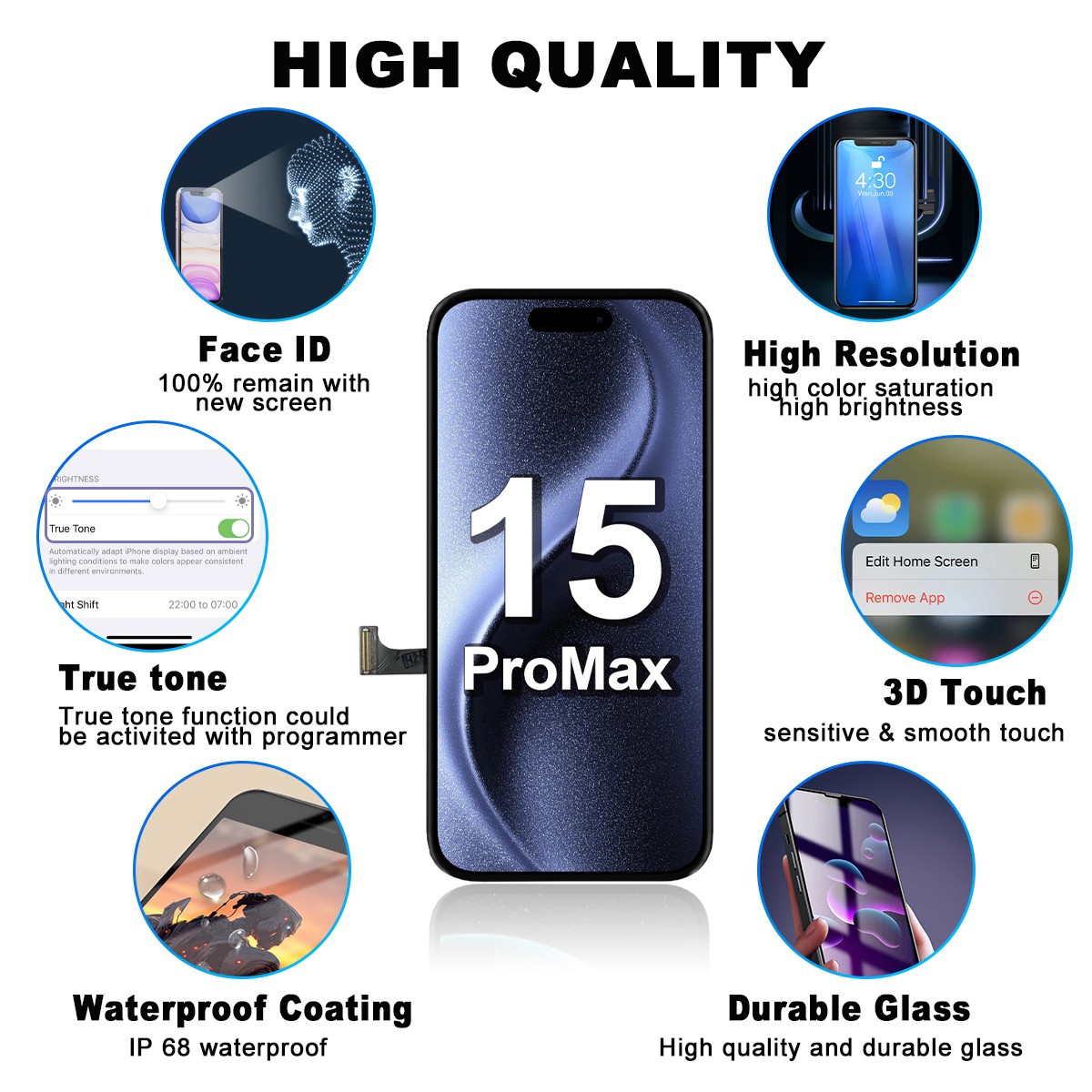 Replacement For iPhone 15 Pro Max LCD Display Touch Screen Digitizer Assembly