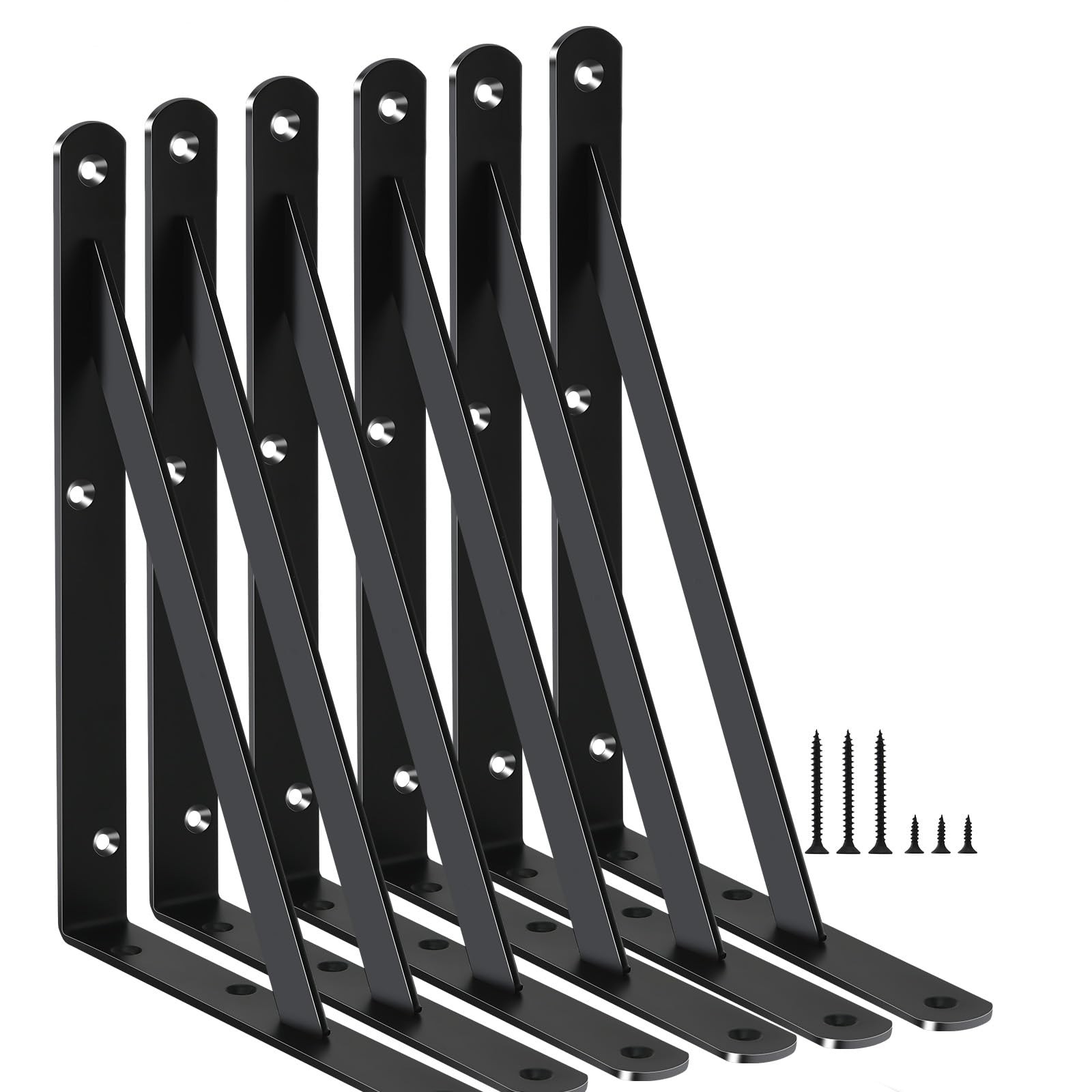 6 Pack Black Heavy Duty Shelf Brackets, L 8 x H 6 inch, L Brackets, Metal