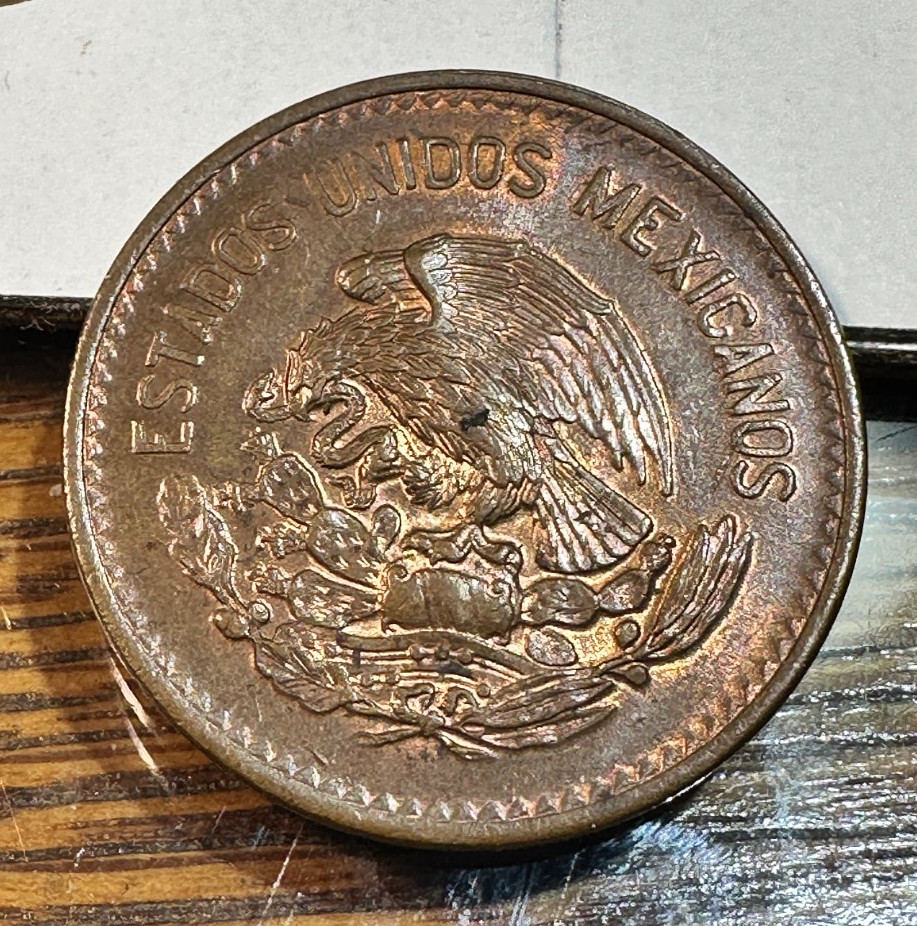 1944 Mexico 20 Centavos Nice Original BU with Some Red CHRC