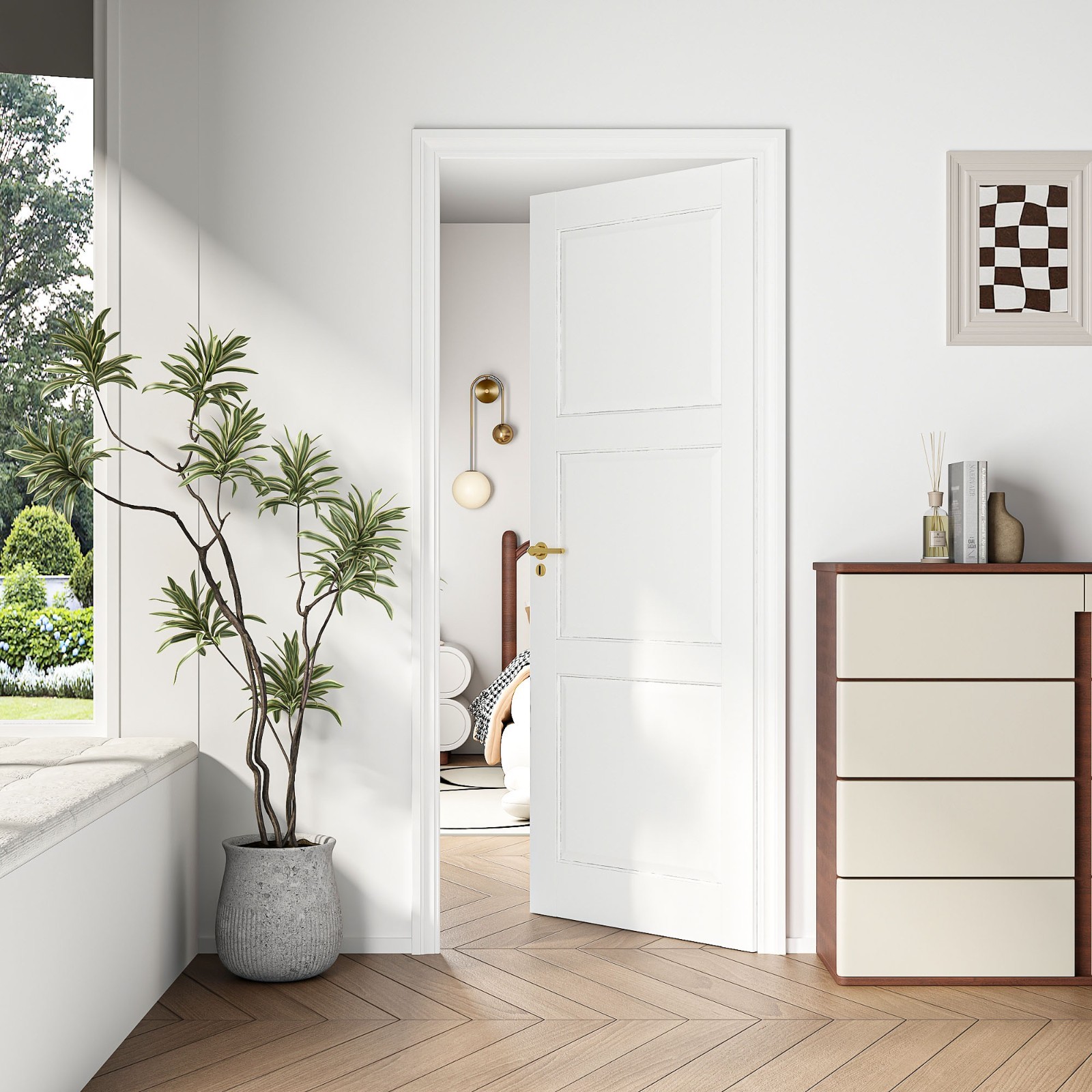 24''x80''3-Panel Solid Core Prehung Interior Door -Pantry/French No Hardware Kit