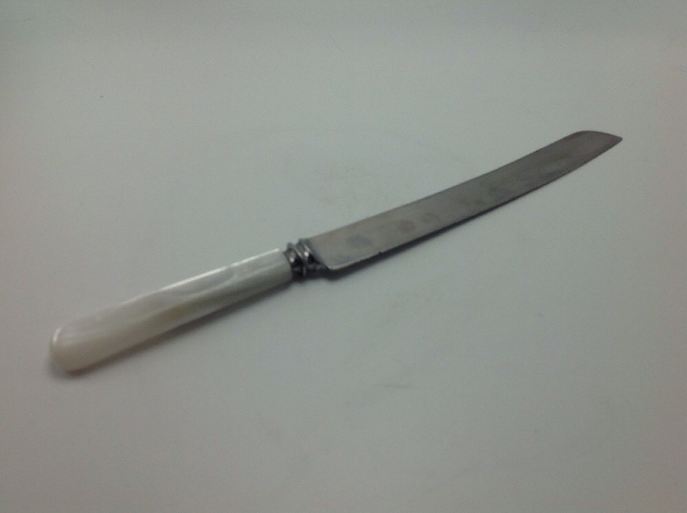 Vintage Lamplough Cutlery Knife Sheffield Stainless Pearlized Handle 8" Blade