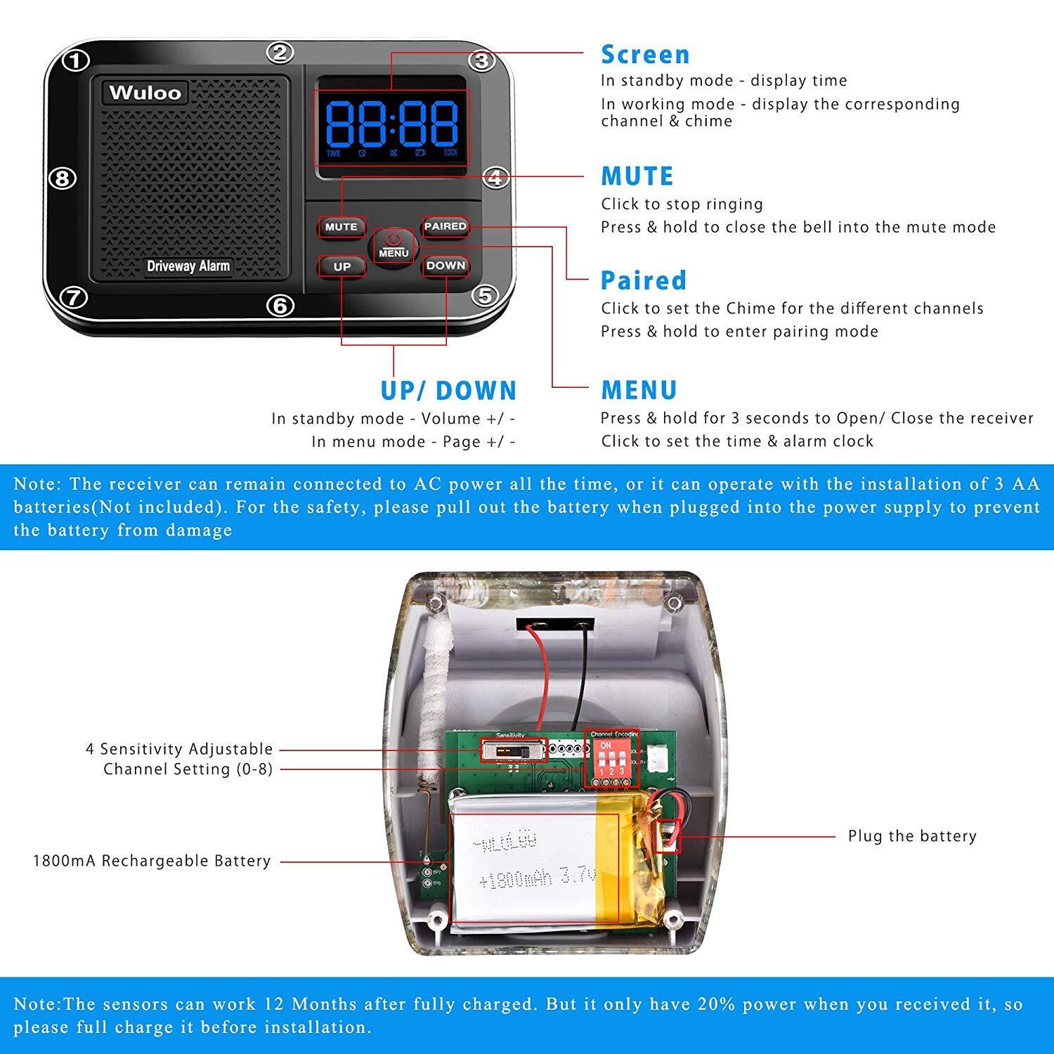 1800ft Solar Wireless Driveway Alarms System Long Range Motion Sensor Waterproof