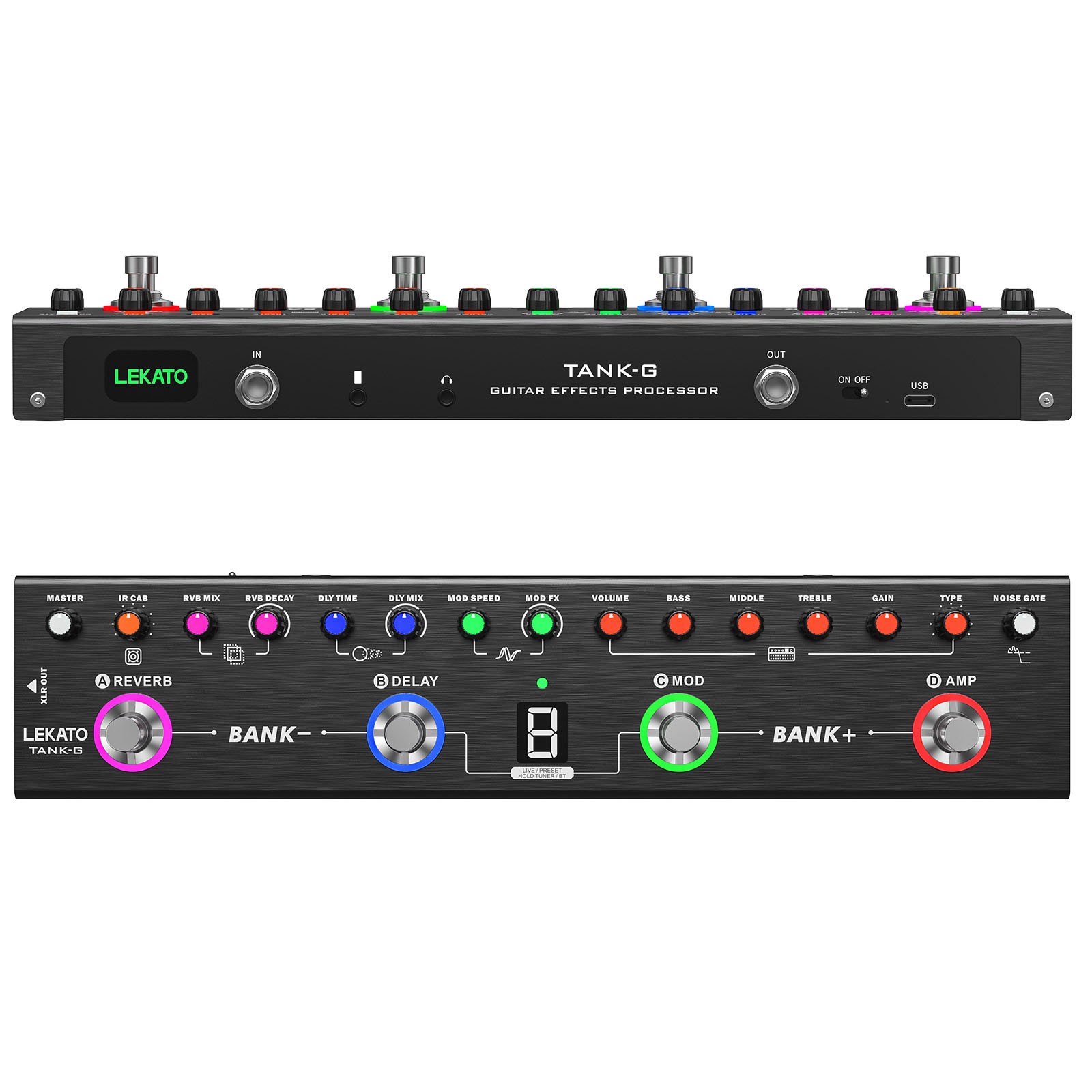 LEKATO Multi Effects Guitar Pedal Processor BT/36 Presets/4 Modules/IR CAB Tuner