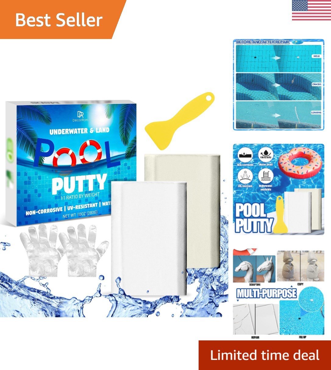 10oz Waterproof Epoxy Putty for Pools & More - Easy Underwater Application