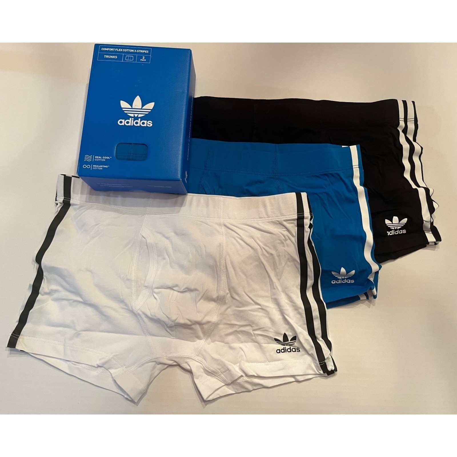 Adidas 3 Pack Comfort Flex Cotton 3 Stripes Boxer Trunks Size Large 36-38