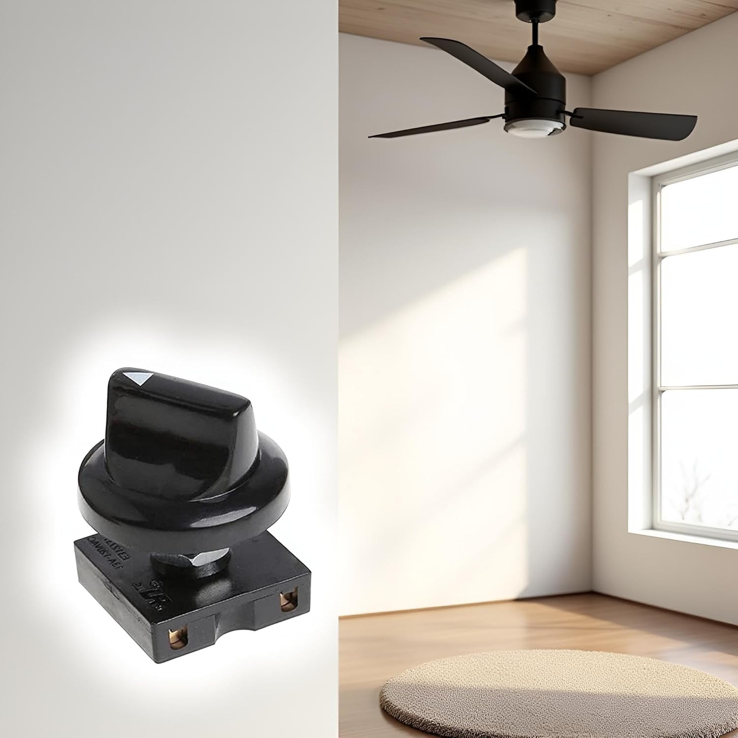 Black Fan Rotary Switch 4 Position 3 Speed Selector Switch Governor with Button