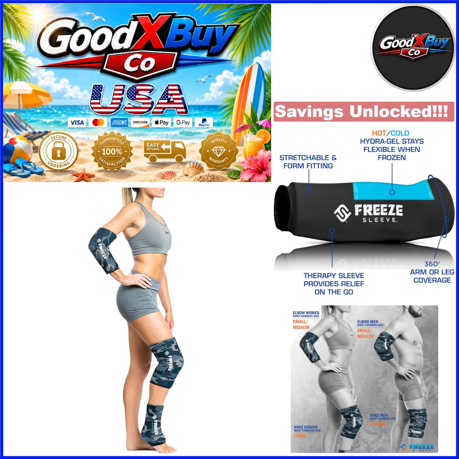 Large Blue Camo Ice & Heat Therapy Sleeve for Knee Elbow Ankle Wrist