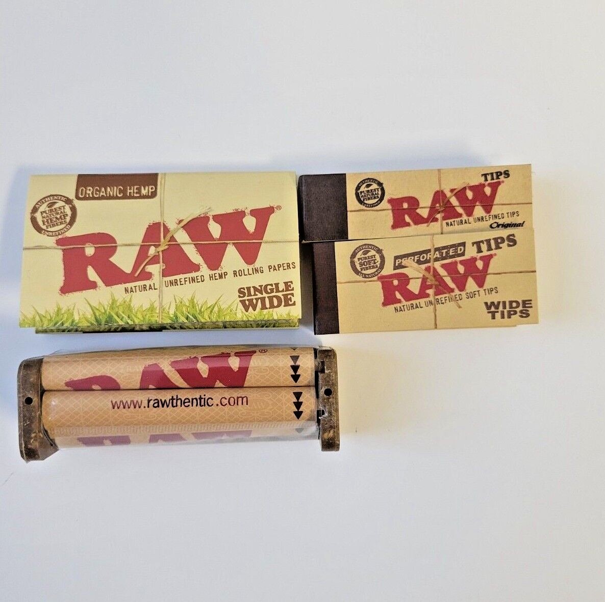 RAW organic Hemp Single Wide Papers+ Rolling Machine+ Wide & Original Tips 4 PC