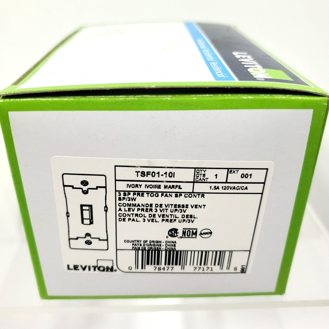 NEW Leviton TSF01-10I Toggle Slide Fan Speed Control Switch, 1.5A, 3-Speed Ivory