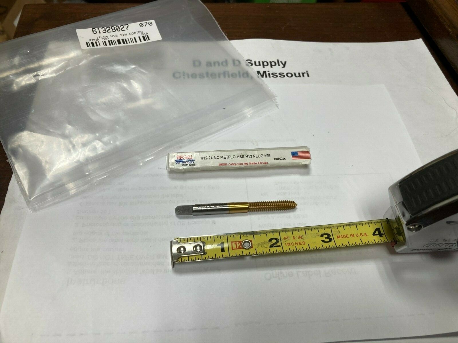 New Regal USA #12-24, Metflo, H13, TiN, High Speed Steel, Plug Tap