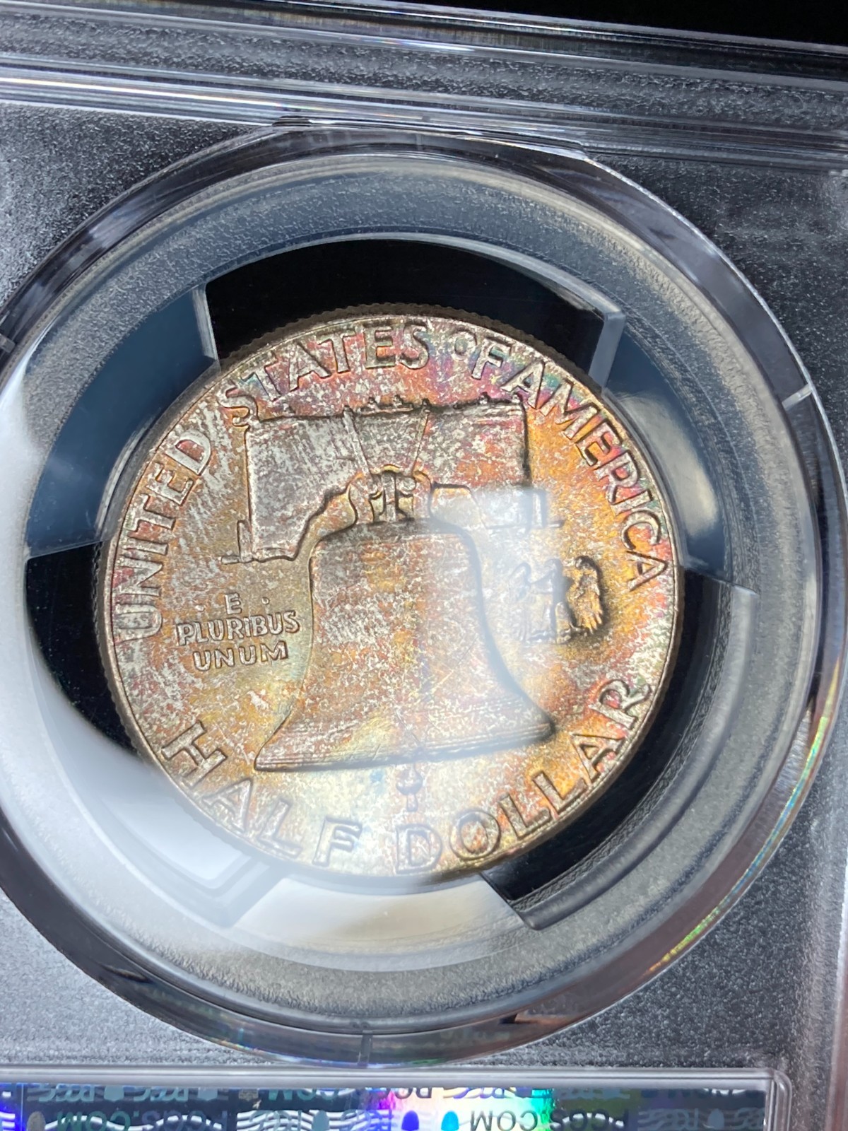 1958-P PCGS MS64 Franklin Half Dollar w/ Exceptional Reverse Rainbow Toning