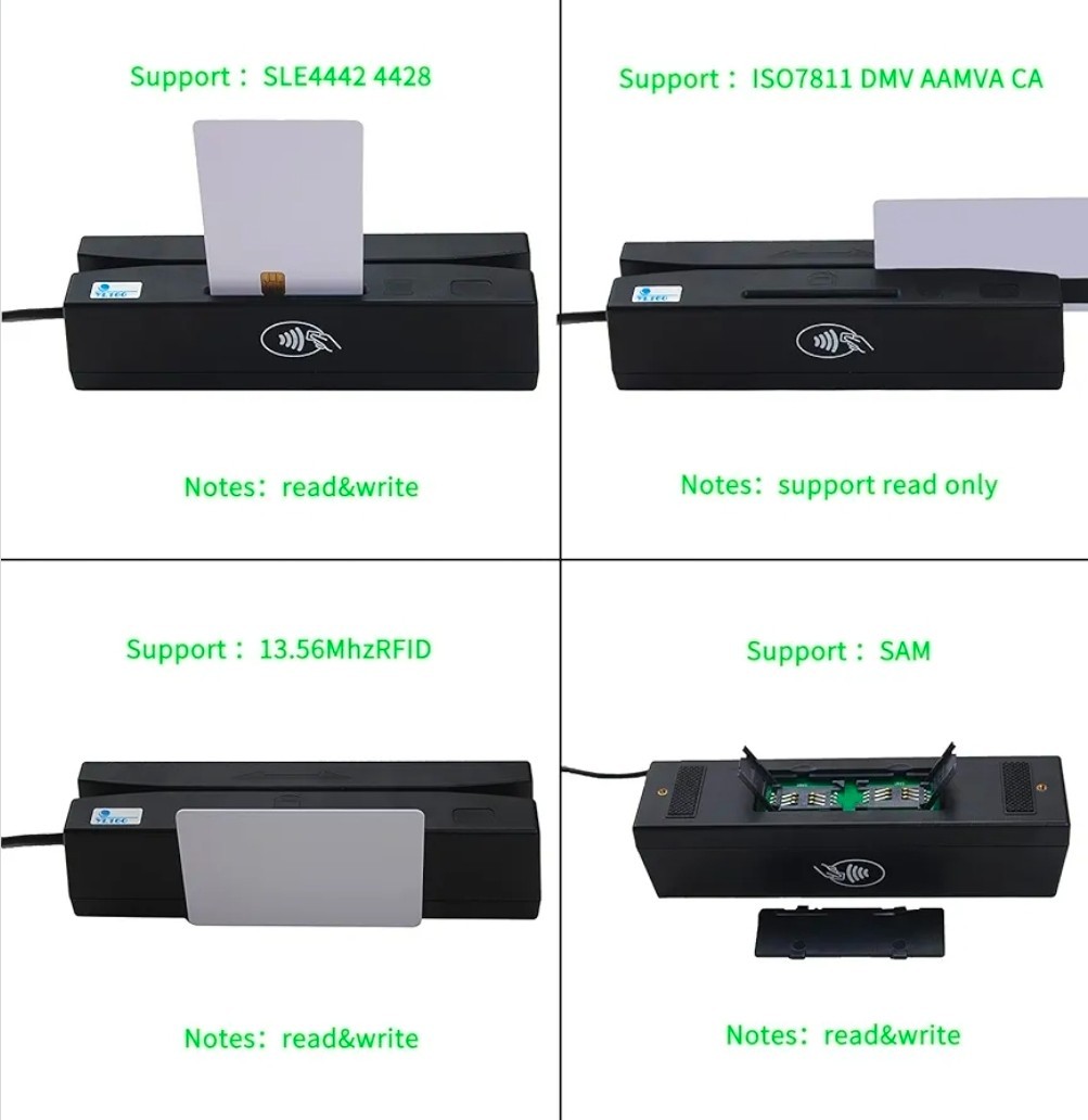 Qicarwow USB 4 in 1 Multifunctional Magnetic Card Reader Support Read and Write