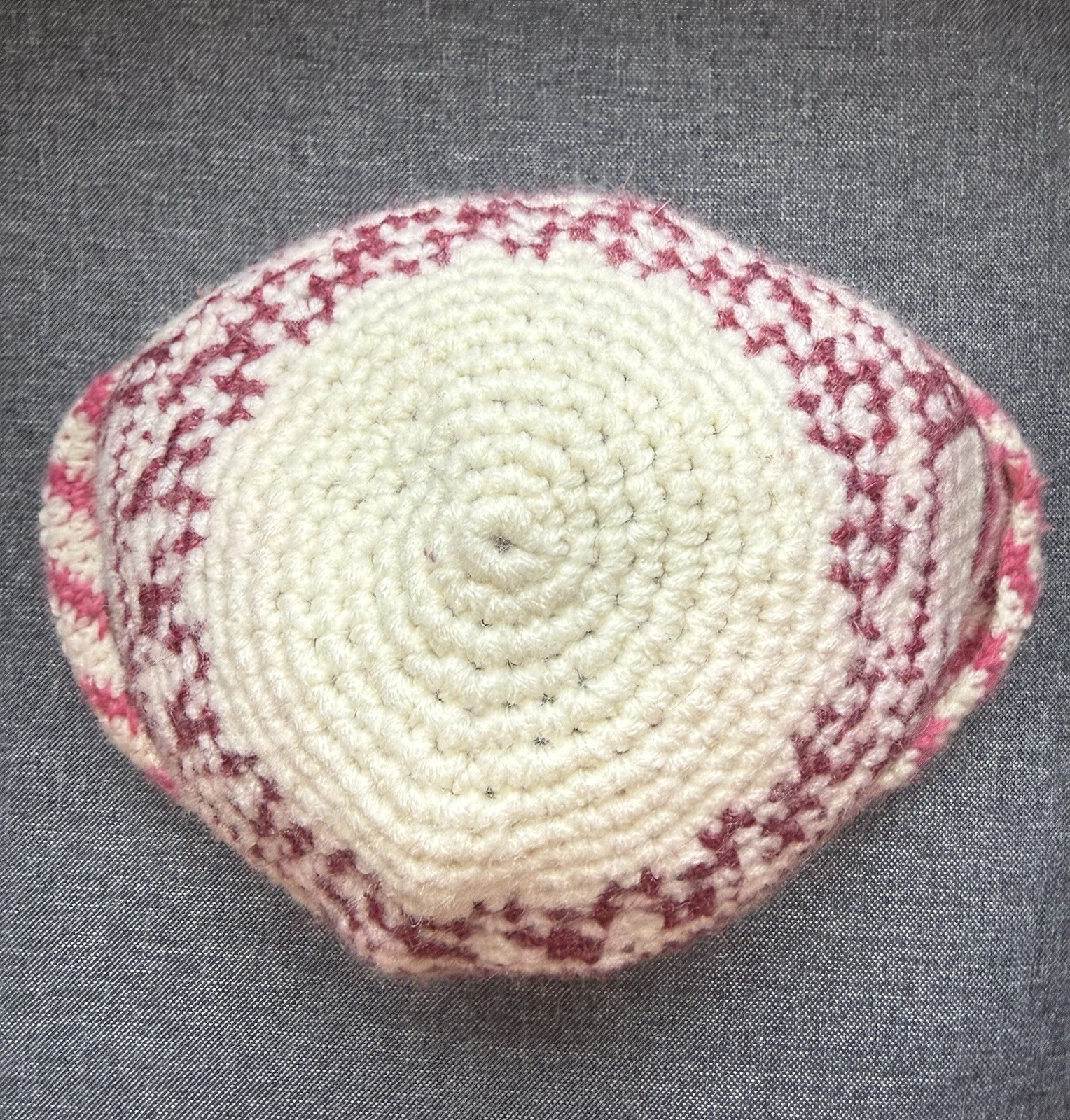 Handmade Crochet Bucket Hat Llama Pattern Maroon Pink Cream Knit Winter Hat
