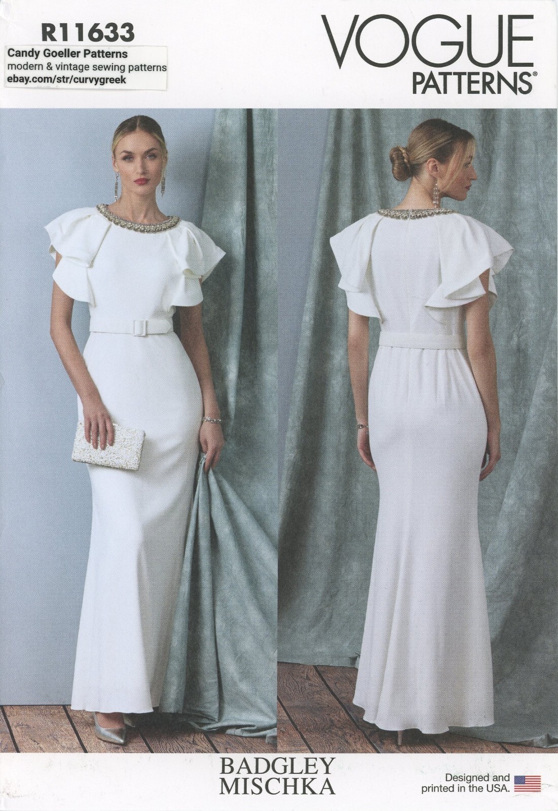 Vogue R11633 BADGLEY MISCHKA Fitted Dress w Shoulder Flounces Sz 16-24 UC V1919