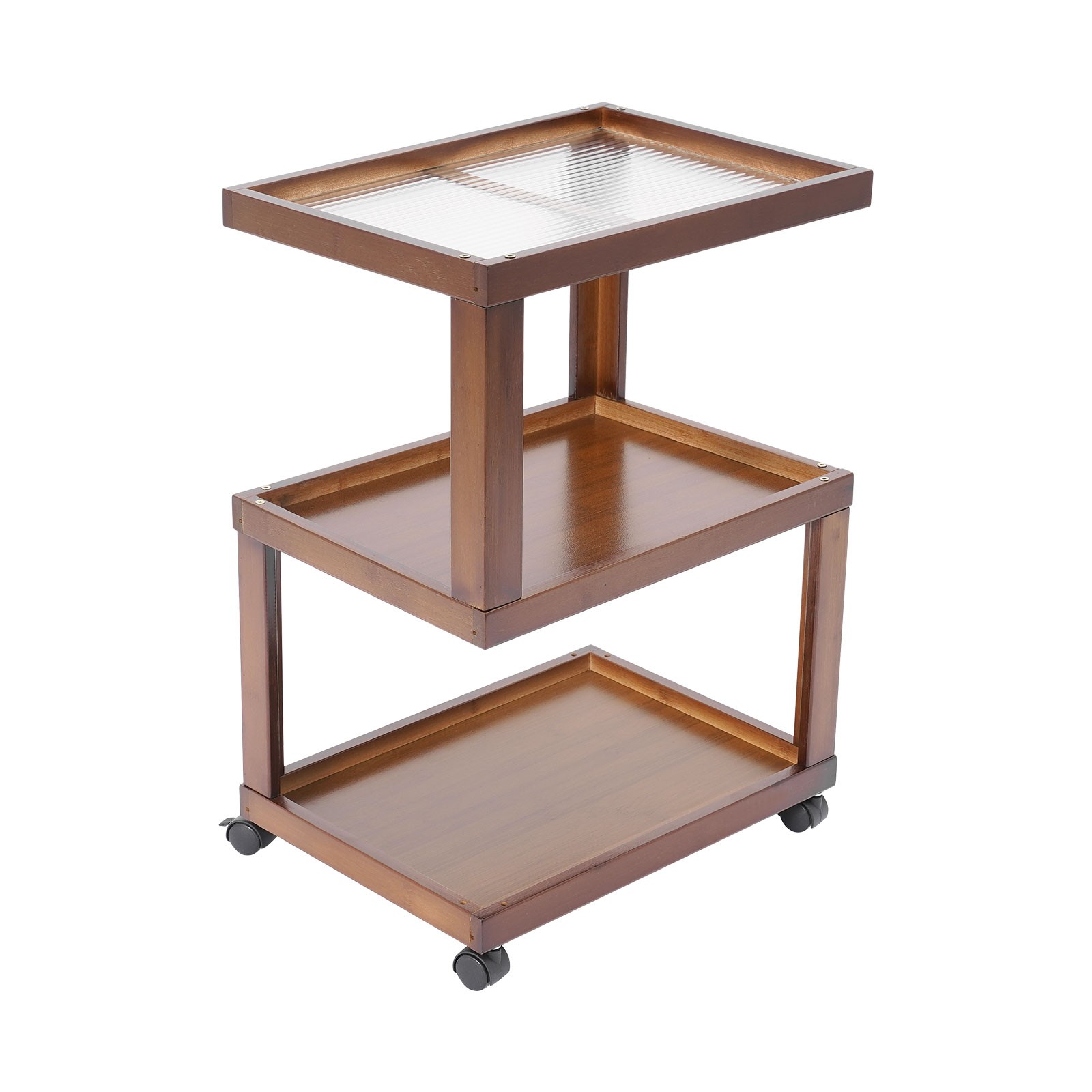 3-Tier Dark Brown Wood Nightstand End Table for Small Spaces with Open Storage