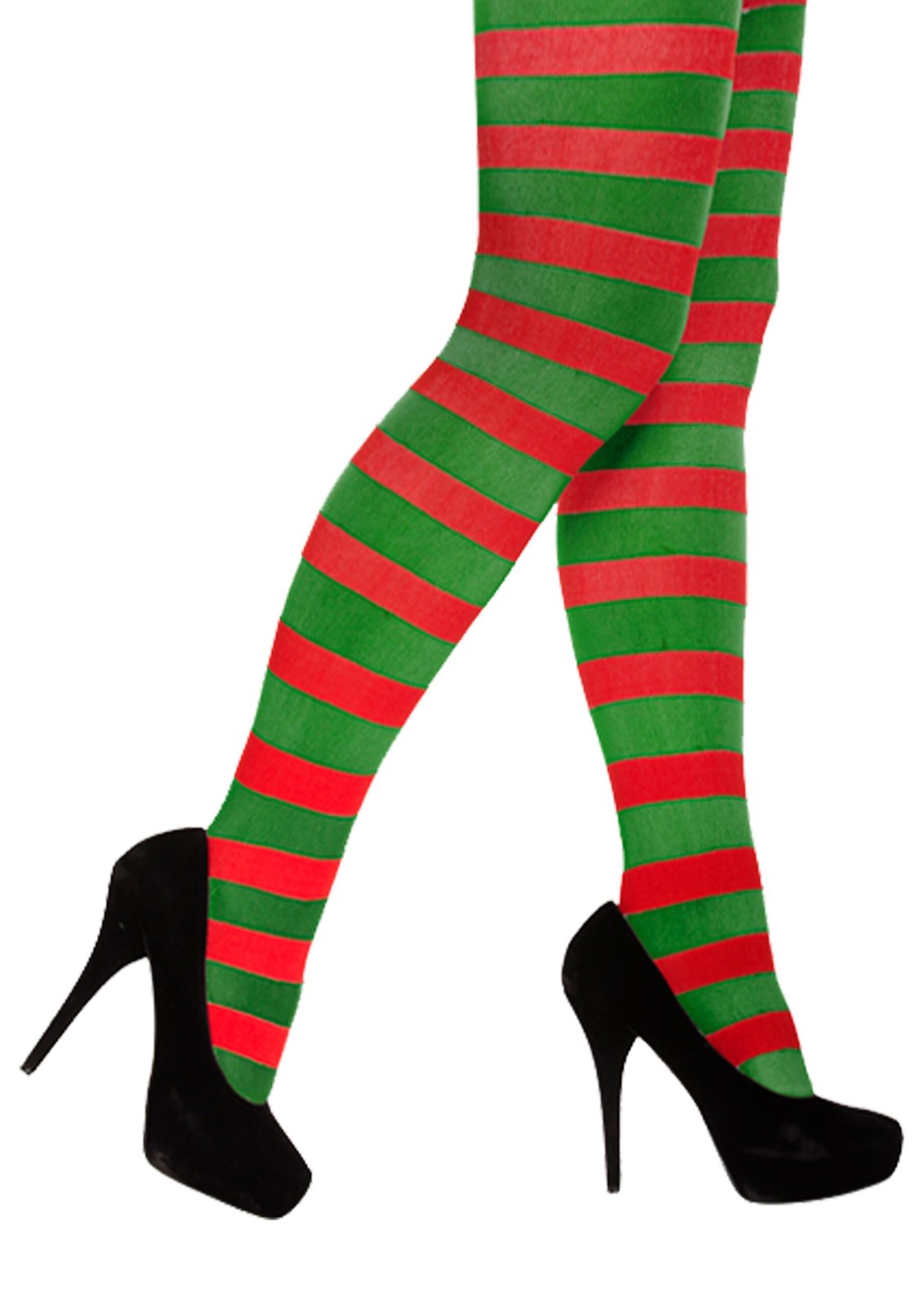 Elf Red and Green Striped Adult Tights Christmas Fancy Dress Santa's Helper