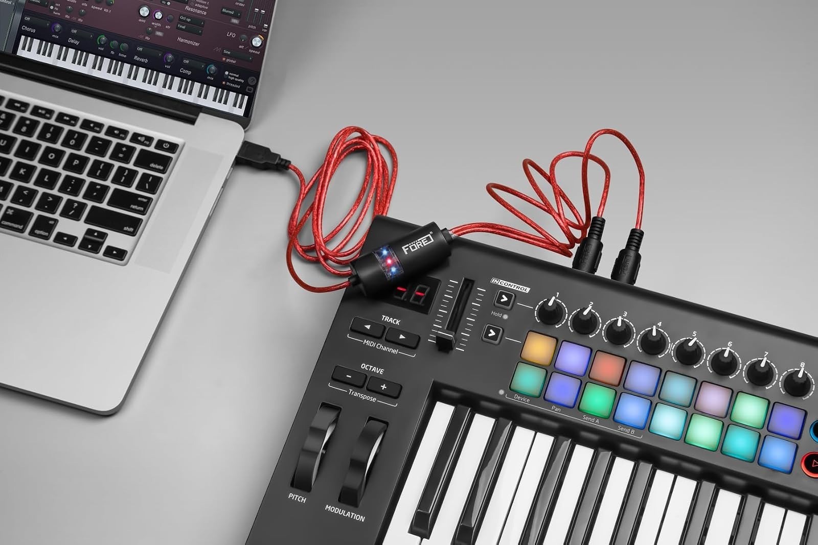 FORE MIDI to USB Interface for Keyboard & Synthesizer - 6.5ft Cable