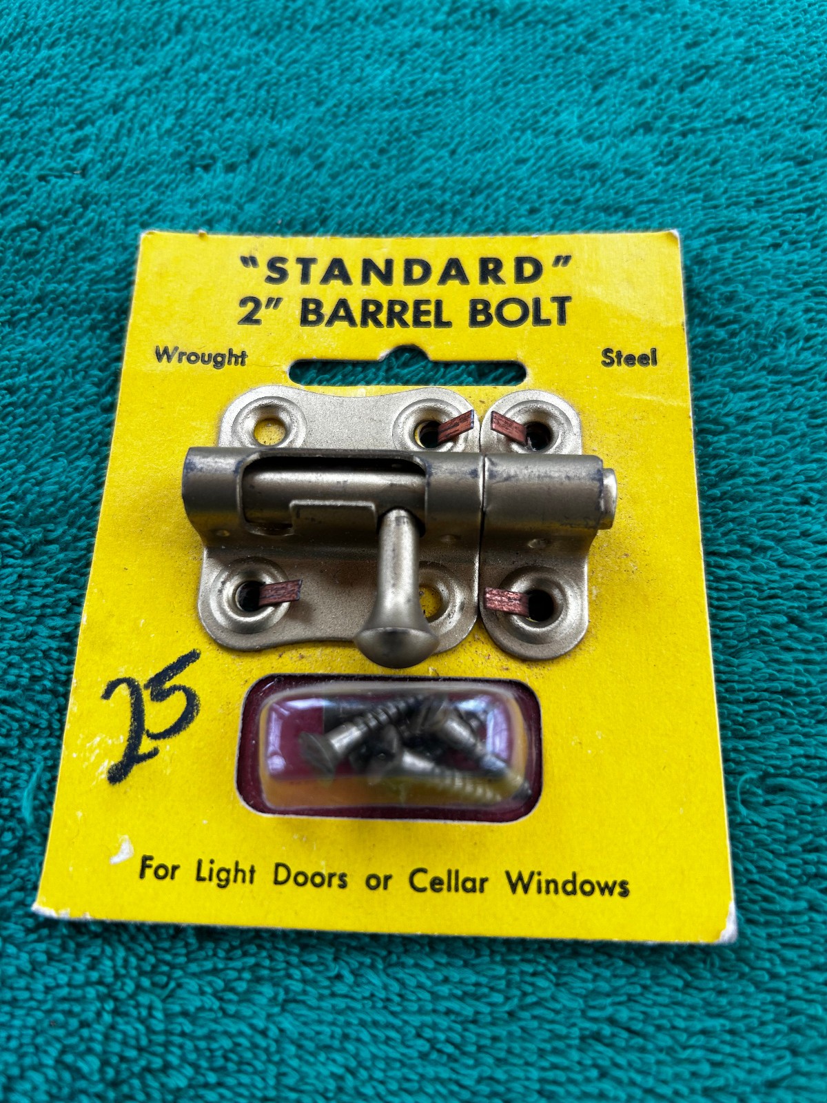 New Old Stock, "Standard" Wrought Steel 2" Barrel Bolt w/Screws, Free S/H