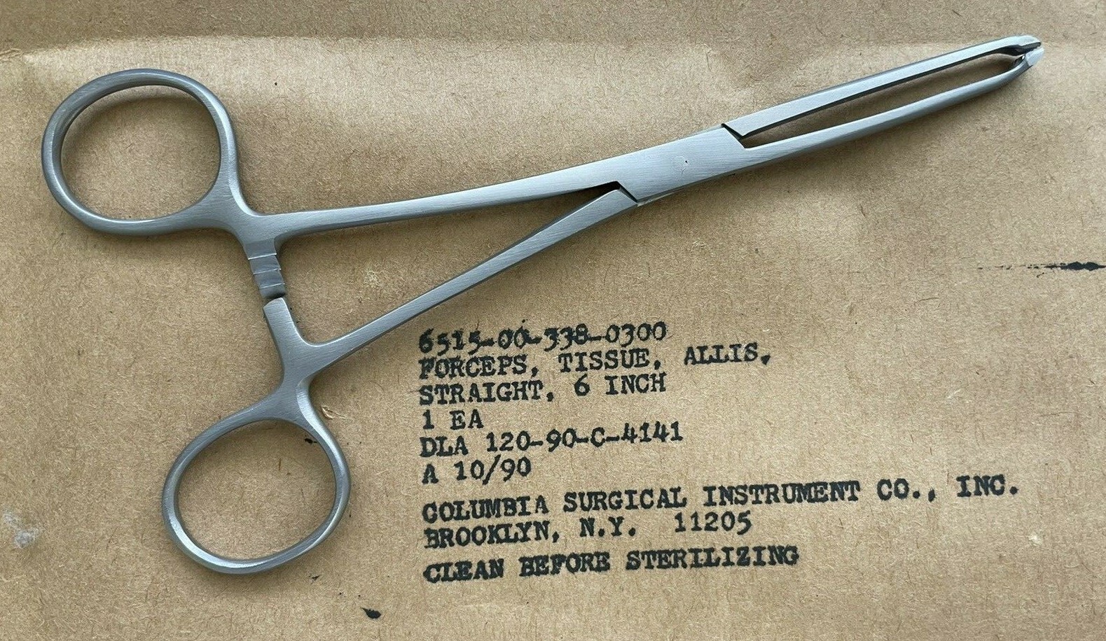 COLUMBIA Allis Tissue Forceps Straight 6" 4x5 Teeth Stainless Steel New/Sealed
