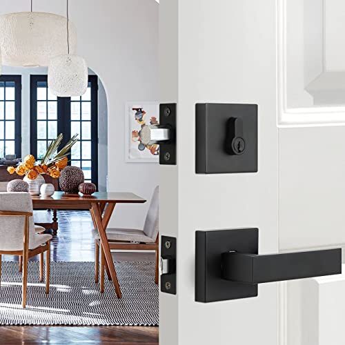 Front Door Lock Set Matte Black Entry Door Handle Sets With Single Cylinder Dead