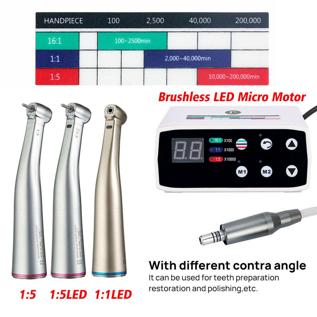 Dental NSK Style Brushless LED Electric Micro Motor /1:5 1:1 Handpiece US