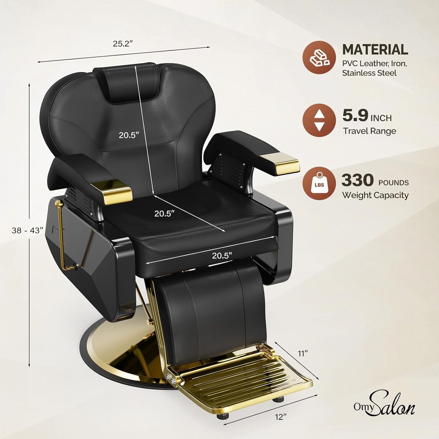 360° Swivel Heavy Duty Salon Chair, Adjustable Headrest & Footrest, Beauty Chair