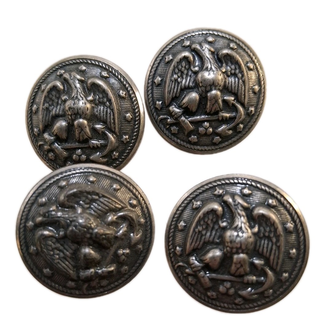 4  Waterbury 35 Ligne USN Navy Uniform Silver Tone Buttons  7/8"