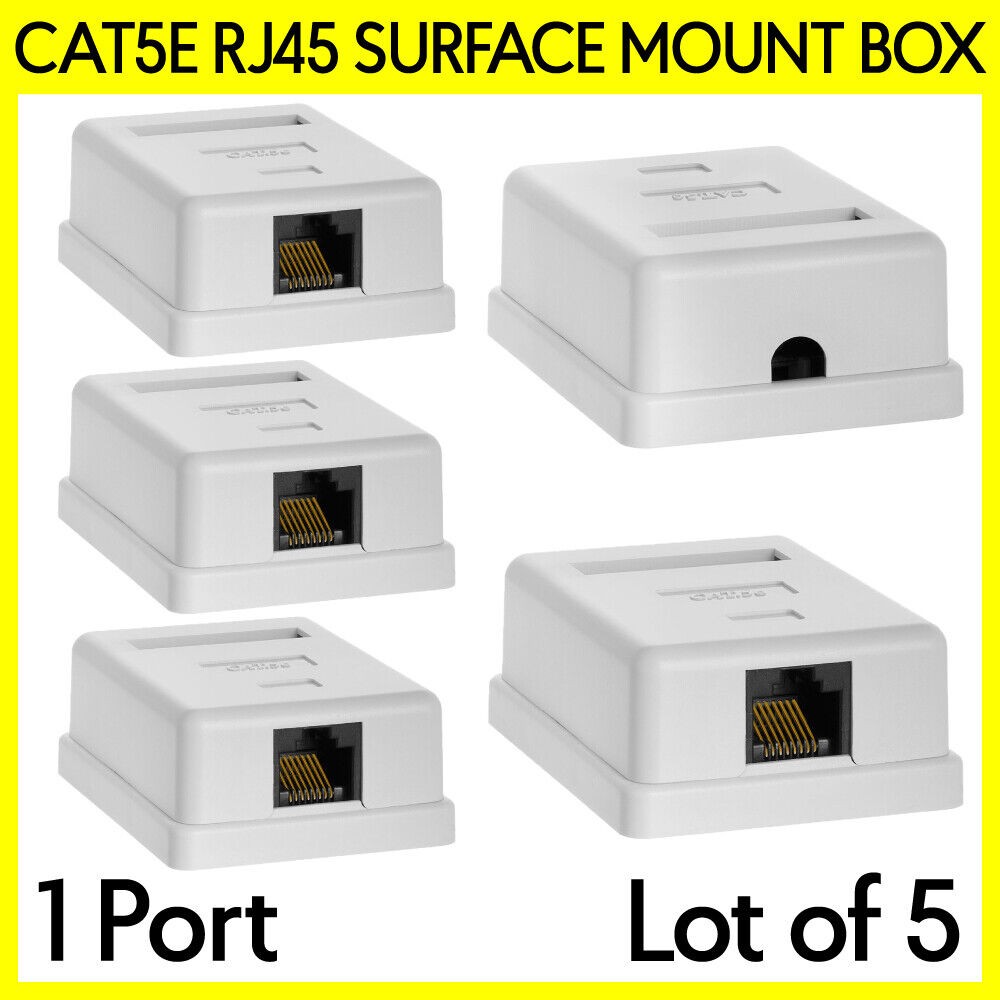 5 Pack RJ45 Surface Mount Box One Port Cat5e RJ-45 Ethernet Connector Wall Box