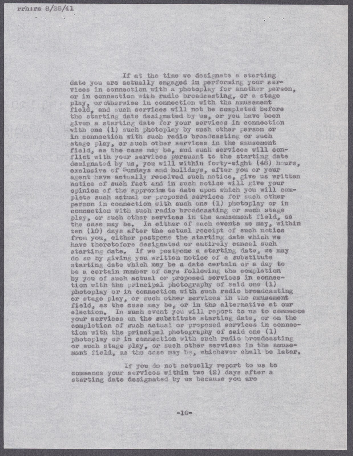 LOUIS HAYWARD - CONTRACT SIGNED 08/25/1941