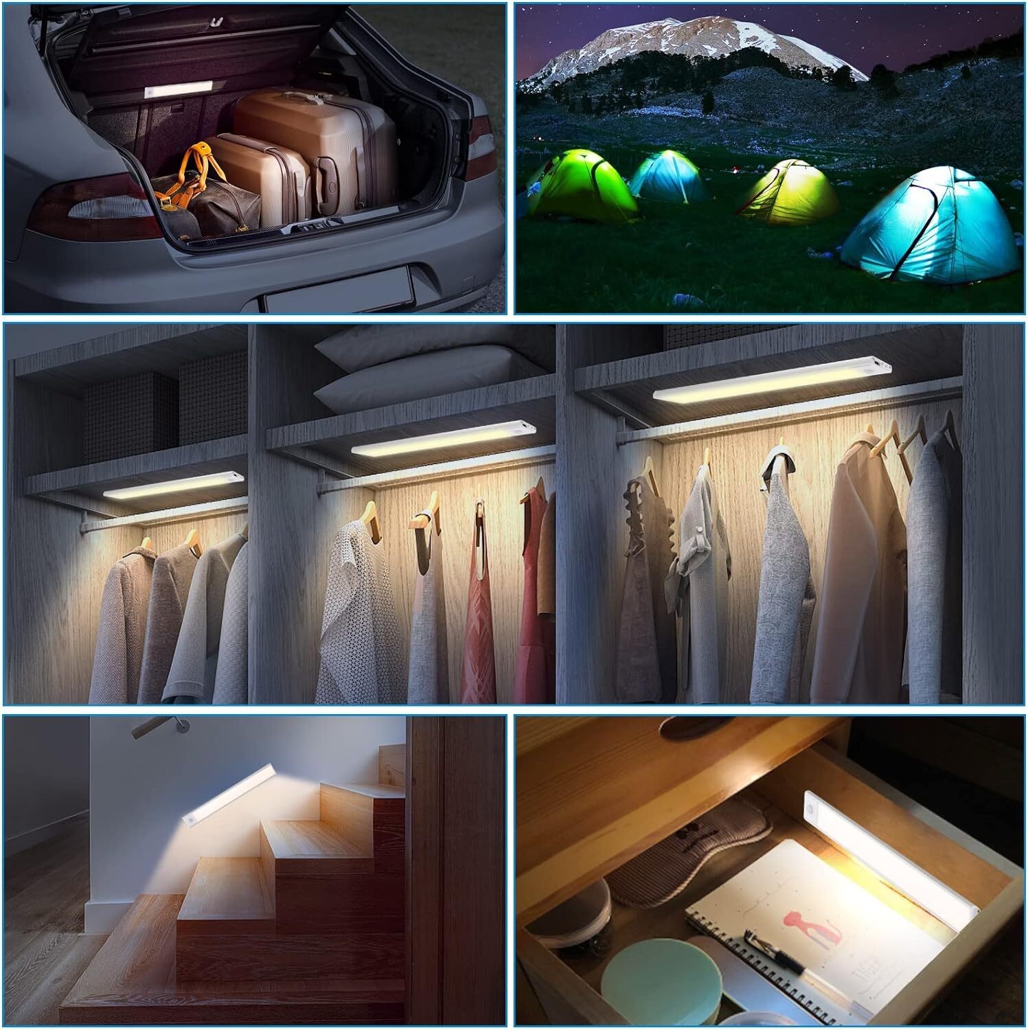 3 Pack Rechargeable LED Under Cabinet Lights Motion Sensor 3 Color for Kitchen