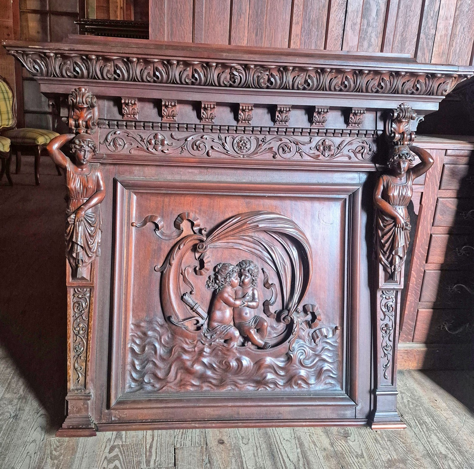 HORNER QUALITY FIGURAL CARVED PANELS TWIN HEADBOARDS