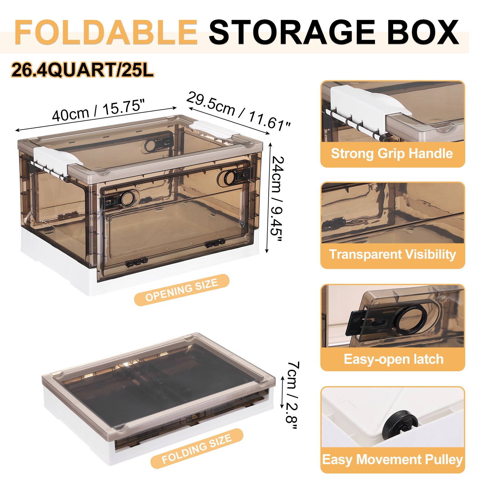 26.4 Quart Plastic Stackable Storage Bins Foldable Box for Bedroom(White)