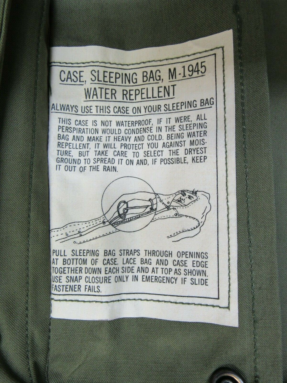Vietnam Era US M1945 Sleeping Bag Cover Case w/ Lace 1966 1967 NOS STAINS