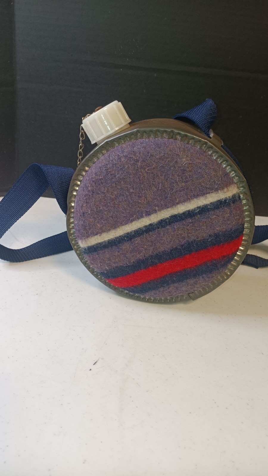 Vintage Camping Canteen With Striped Wool Cover