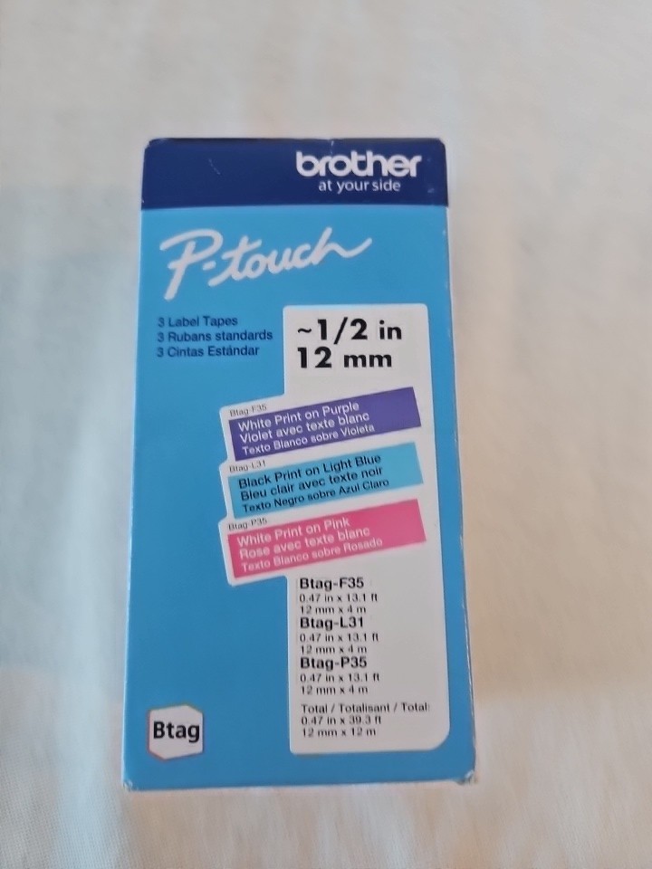Brother P-Touch BTAG3M02 0.47 in. x 13.1 ft. Label Tapes Purple/Blue/Pink NEW