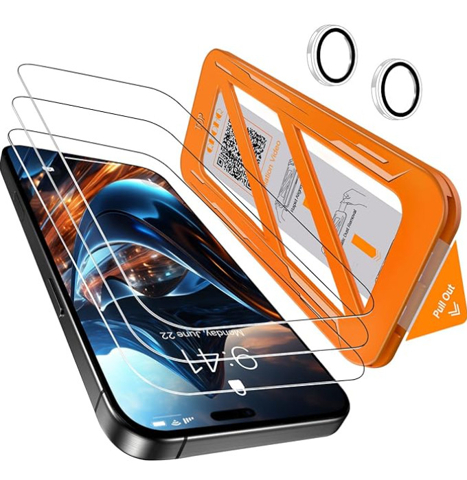 QHOHQ [1-Sec Auto-Install 3 Pack Screen Protector iPhone 17 + Lens cover