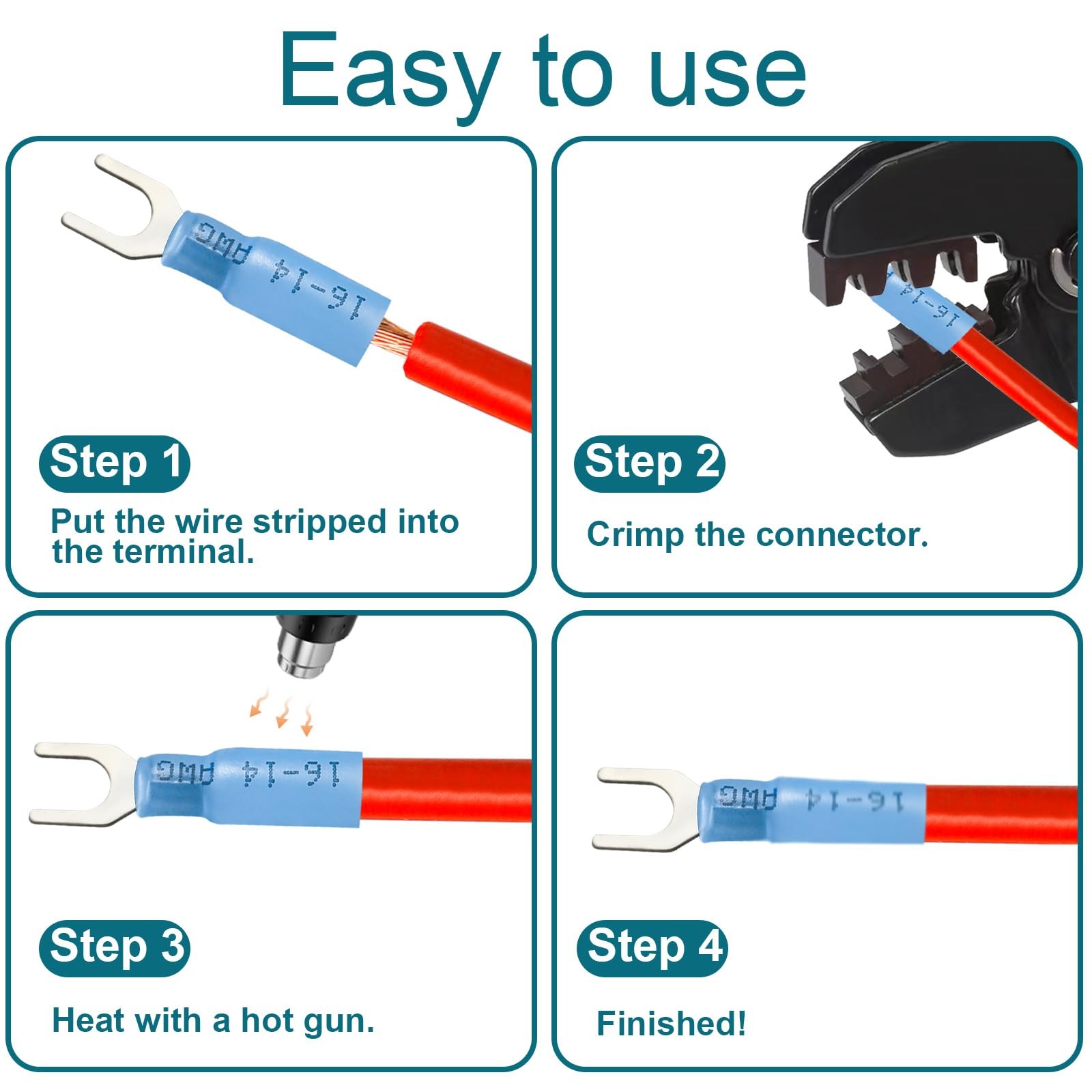 220PCS Fork Connectors Heat Shrink, Fork Connector Tinned Copper, Fork Termin...
