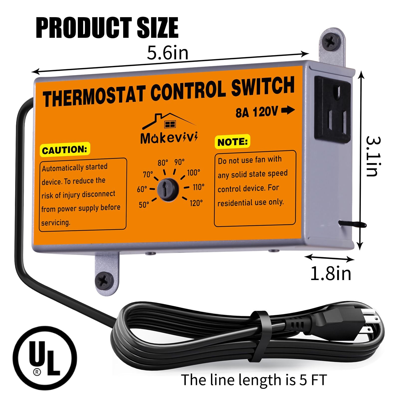 Adjustable Attic Fan Thermostat with Overload Protector Easy Install