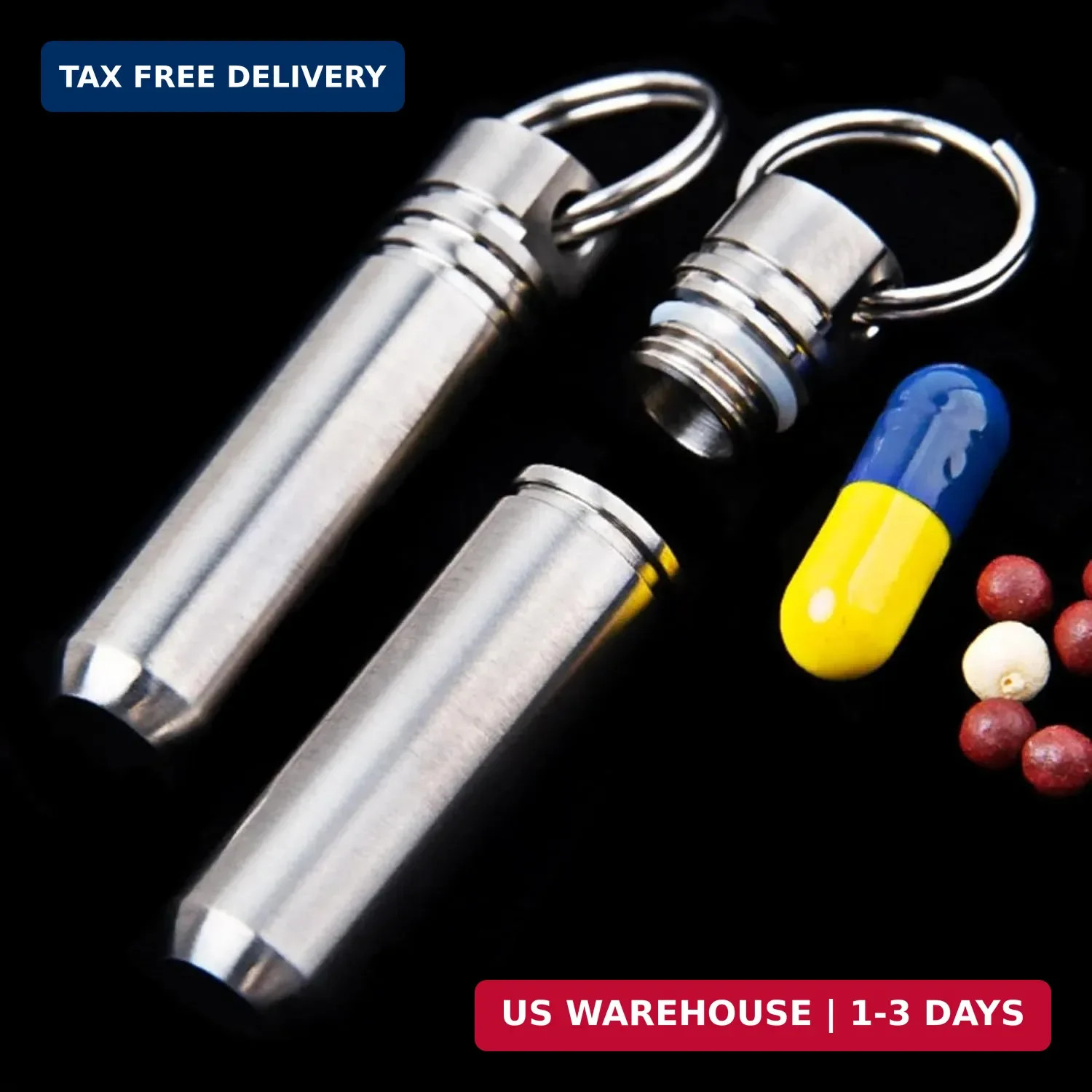 Titanium Pill Holder Keychain, Waterproof Portable Pill Organizer Container for