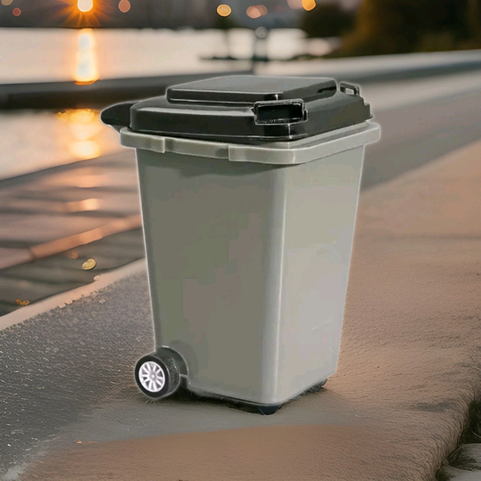 Mini Trash Can Bucket Wheeled w/Lid - Desk Organizer  Pen Holder - GREY - NEW